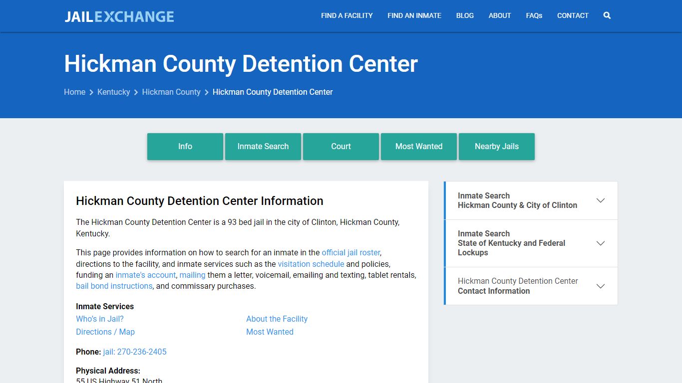 Hickman County Detention Center, KY Inmate Search, Information